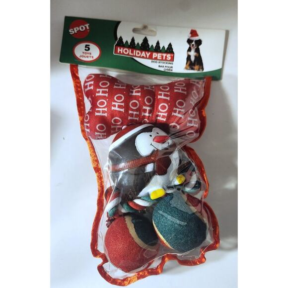 Spot Other - Spot Holiday Stocking Dog Toys – Dog Ball Plush Tug Squeak Toys – 5PCS Stocking